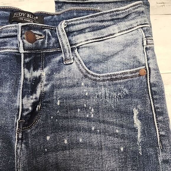 Judy Blue Boyfriend Fit Midrise Jeans Distressed Splatter Ripped Stretchy Sz7/28 - Picture 11 of 15